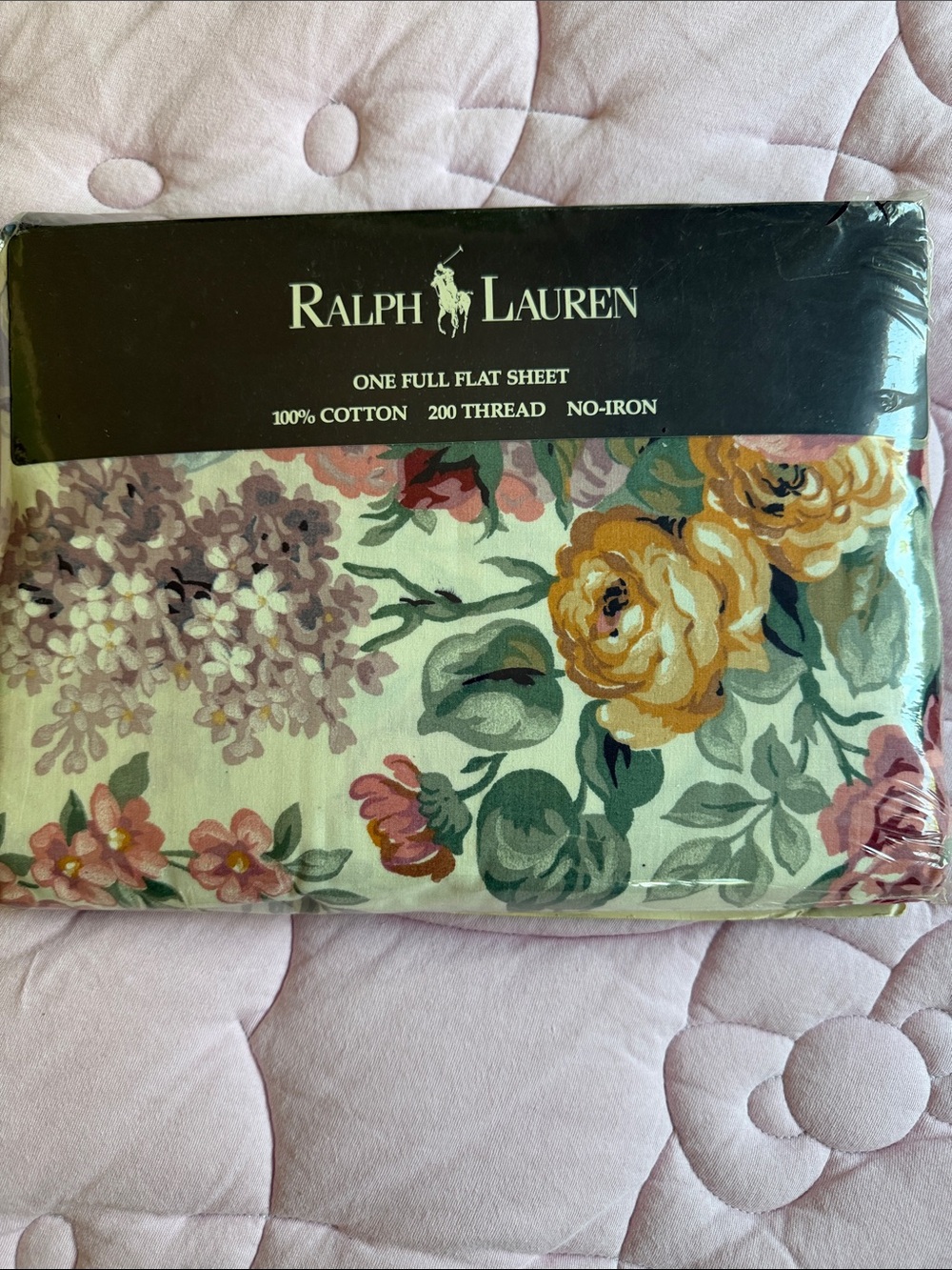Ralph Lauren Floral Cotton Full Flat Sheet - Yellow, Green & Pink Bouquet